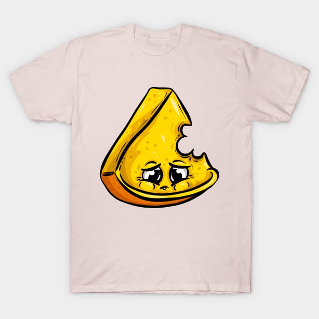 The Half Eaten Sad Cheese Cartoon T-Shirt by Squeeb Creative